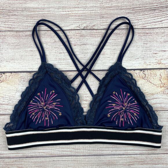 Mas Intimates Blue Fireworks 4th of July Lace Trim Bralette - Picture 1 of 4